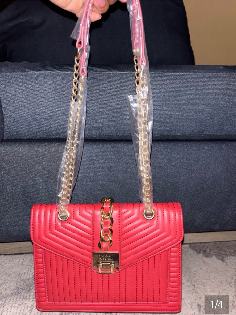 Badgley Mischka Red Quilted Chain-Handle Crossbody Bag